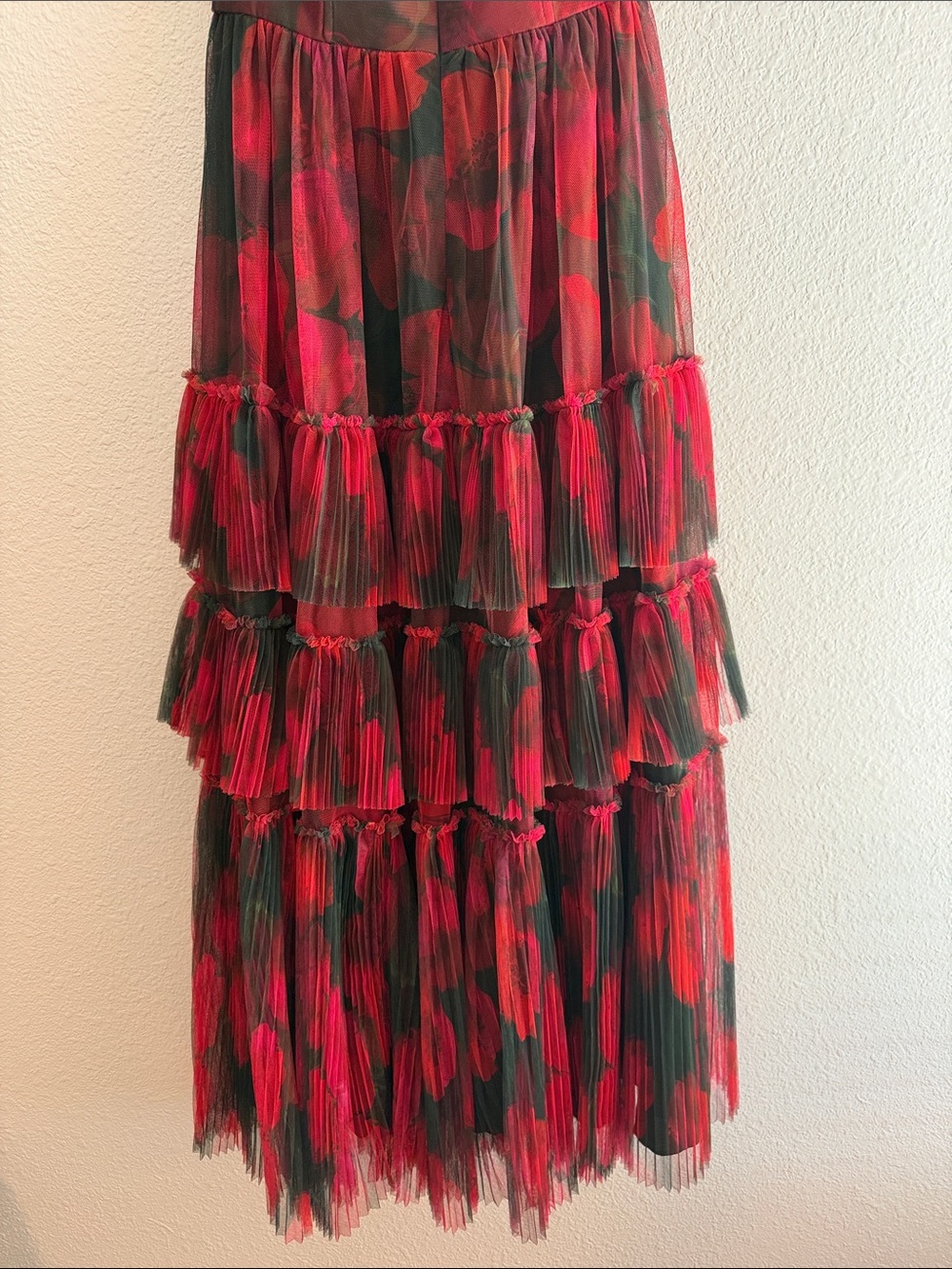 Hutch Isabella Gown Olive Blotted Floral Strapless Tiered Maxi Dress Size 4 - Picture 8 of 9